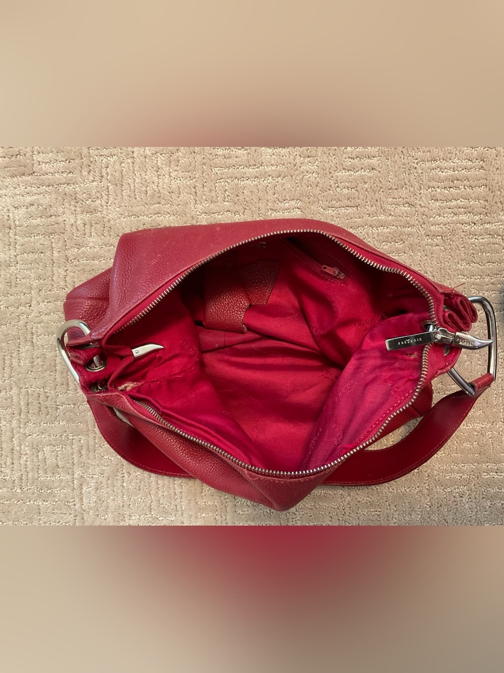 🇫🇷 Vintage Frederic T Paris Red Pebbled Leather Hobo Shoulder Bag Purse - Picture 4 of 11